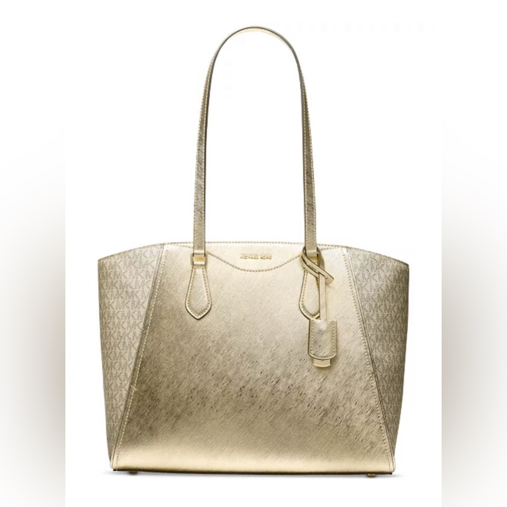 Michael Kors Taryn Large Leather Tote Bag in Gold - Picture 9 of 10